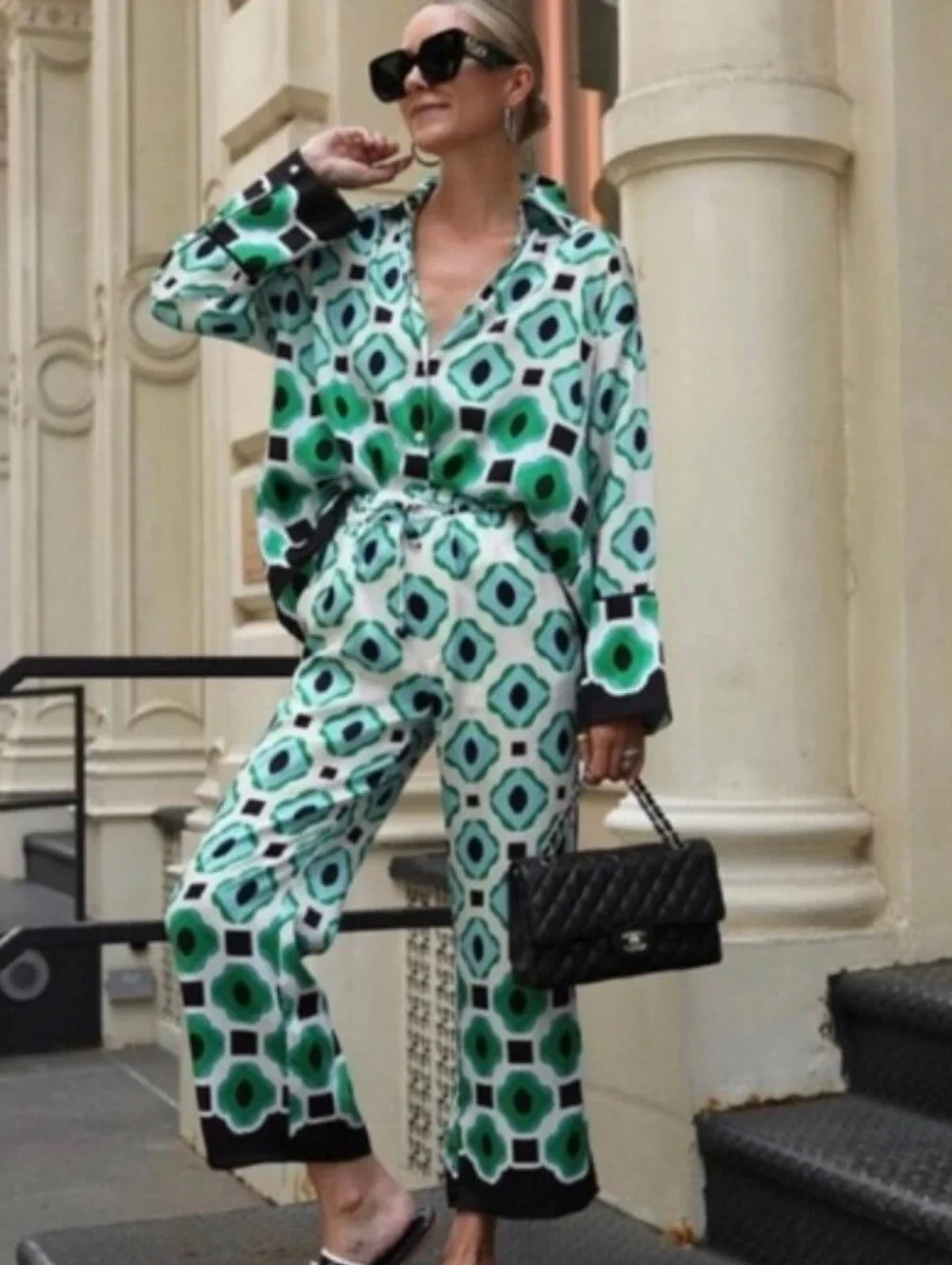 ZARA 2pc SET CO ORD Flowy Geometric Print Pants and TopSIZE XL/XXL
